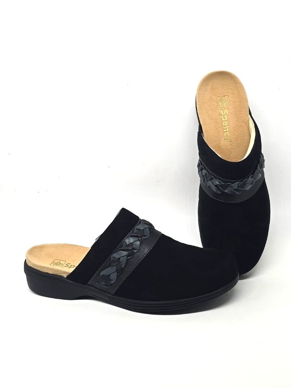 Spenco Topanga SP1097BLK Black Suede Clog Flats Shoes Women's Size 9B